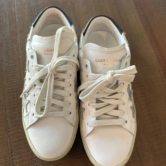 Saint Laurent White Leather Court Classic Star Sneakers - Picture 3 of 7